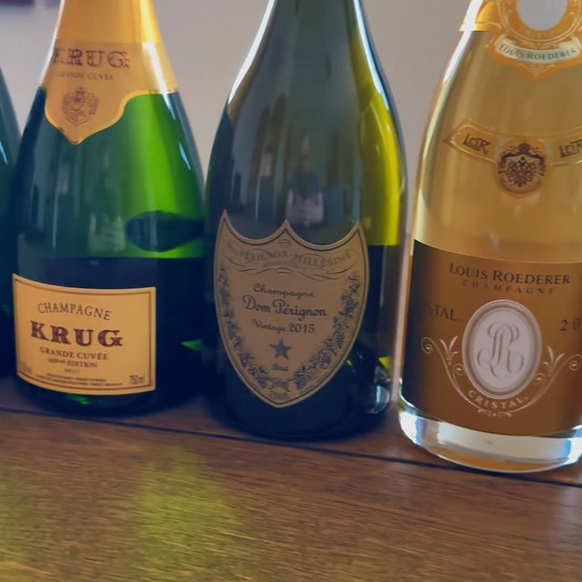 Champagne Krug Grande Cuvee, Dom Perignon 2015 e Louis Roederer Cristal